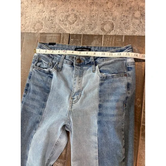 Retro Patch Two Tone Colorblock Flare Jeans Womens 11 High Rise Blue Denim Y2K - Picture 6 of 8